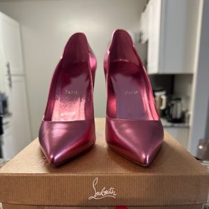 LouBoutin Metallic Pink Hot Chick 100 Pumps